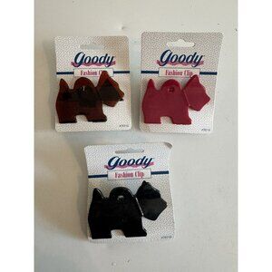 Goody Fashion Hair Clips Dog Scottish Terrier Scottie Black Tortoise Red Vtg 90s